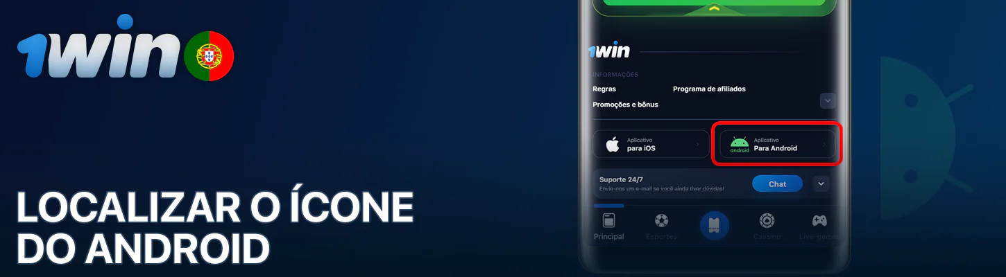 Ícone do Android na página inicial do 1Win