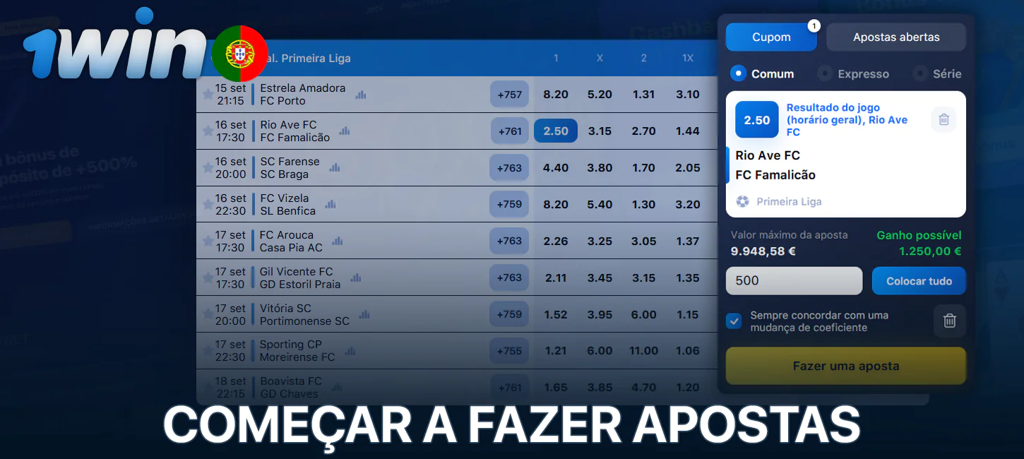 Como apostar em desportos no 1Win em Portugal