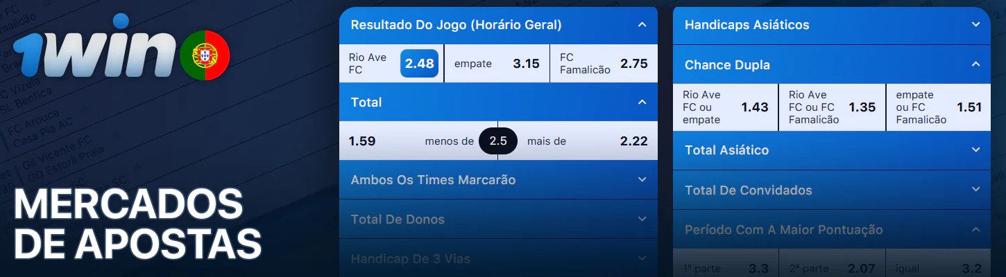 Diferentes mercados de apostas no 1Win