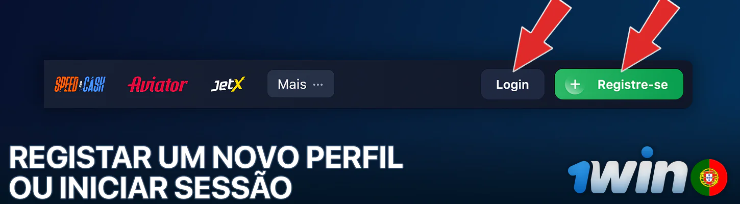 Botões para se registar e iniciar sessão na sua conta 1win
